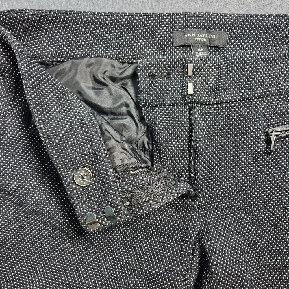Ann Taylor Cropped Pants Women 6P Black Polka Dot Textured Straight Leg